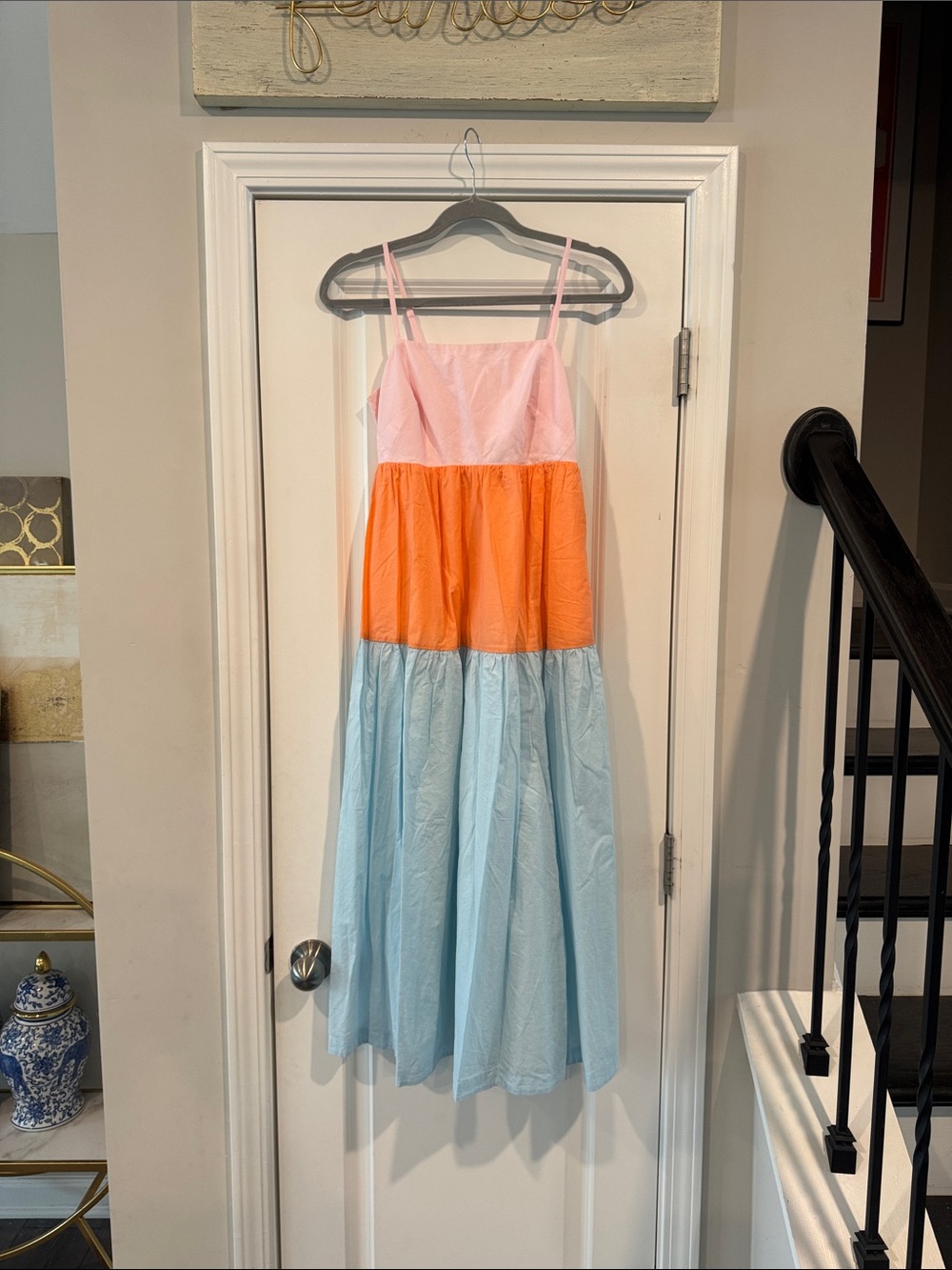 J.Crew Colorblock Spaghetti-Strap Dress in Pink, Orange & Light Blue, size 00
